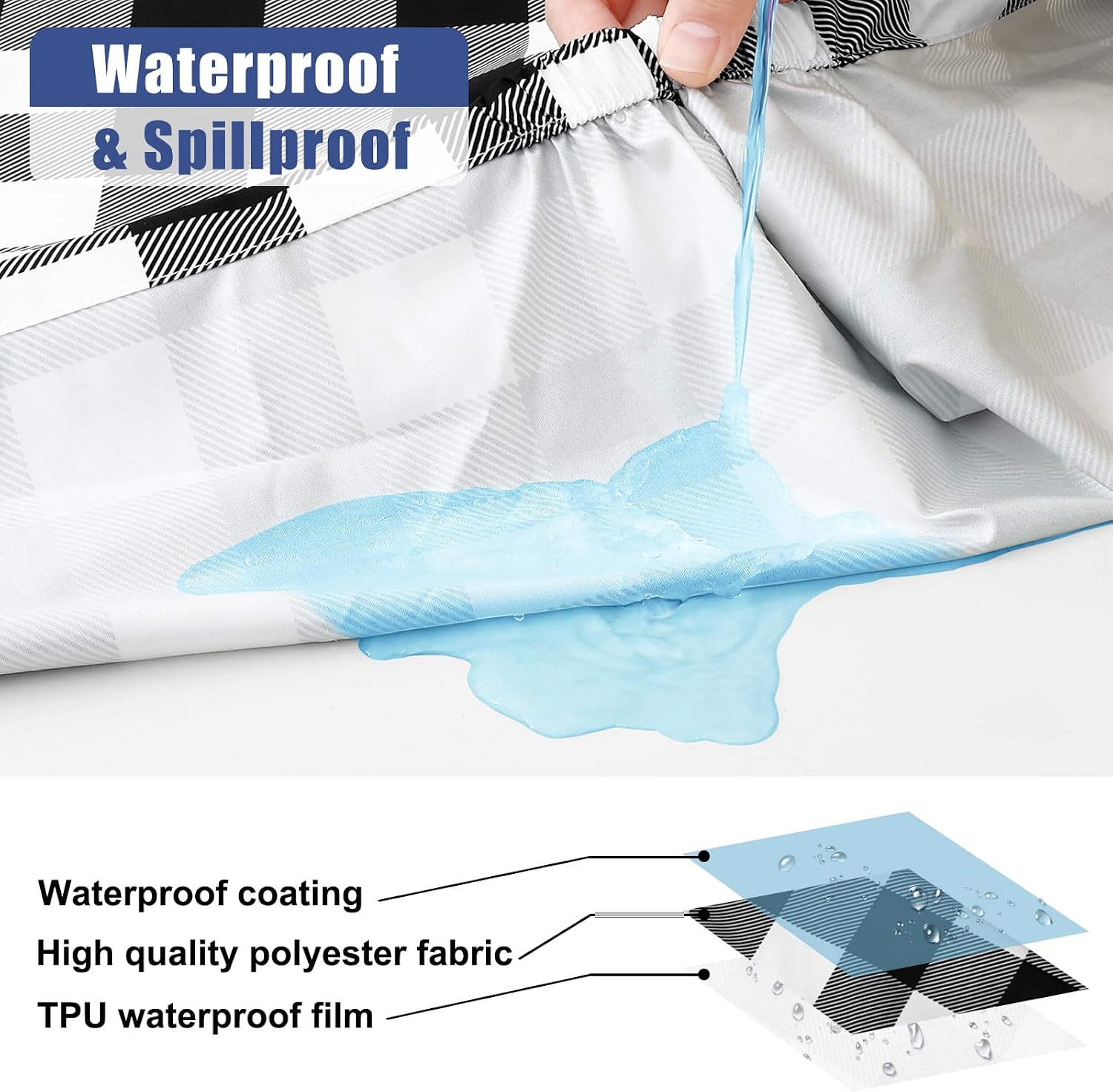 Smiry 6FT Picnic Table Cover with Bench Covers, Elastic Fitted Tablecloth | Waterproof Washable Rectangle Tablecloths ,B