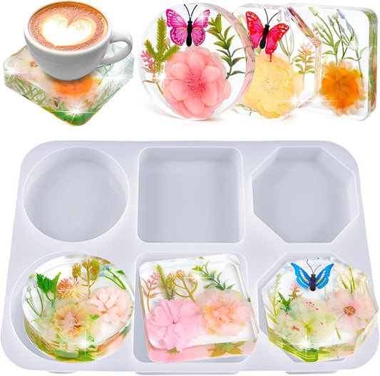 Deep Coaster Resin Molds Silicone Octagon Round Square Silicone Molds for Resin Epoxy Resin Casting Craft Mold for Flower