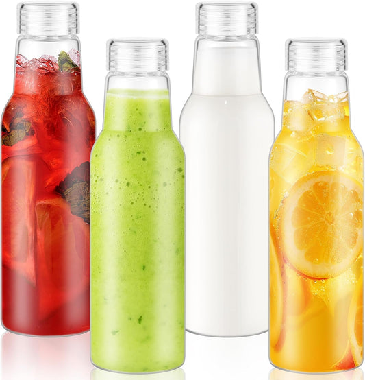 25 Oz Glass Bottles with Lids, Glass Juice Bottles, Smoothies, Water, Milks, Beverage Storage, Clear Glass Jars for Pickles,