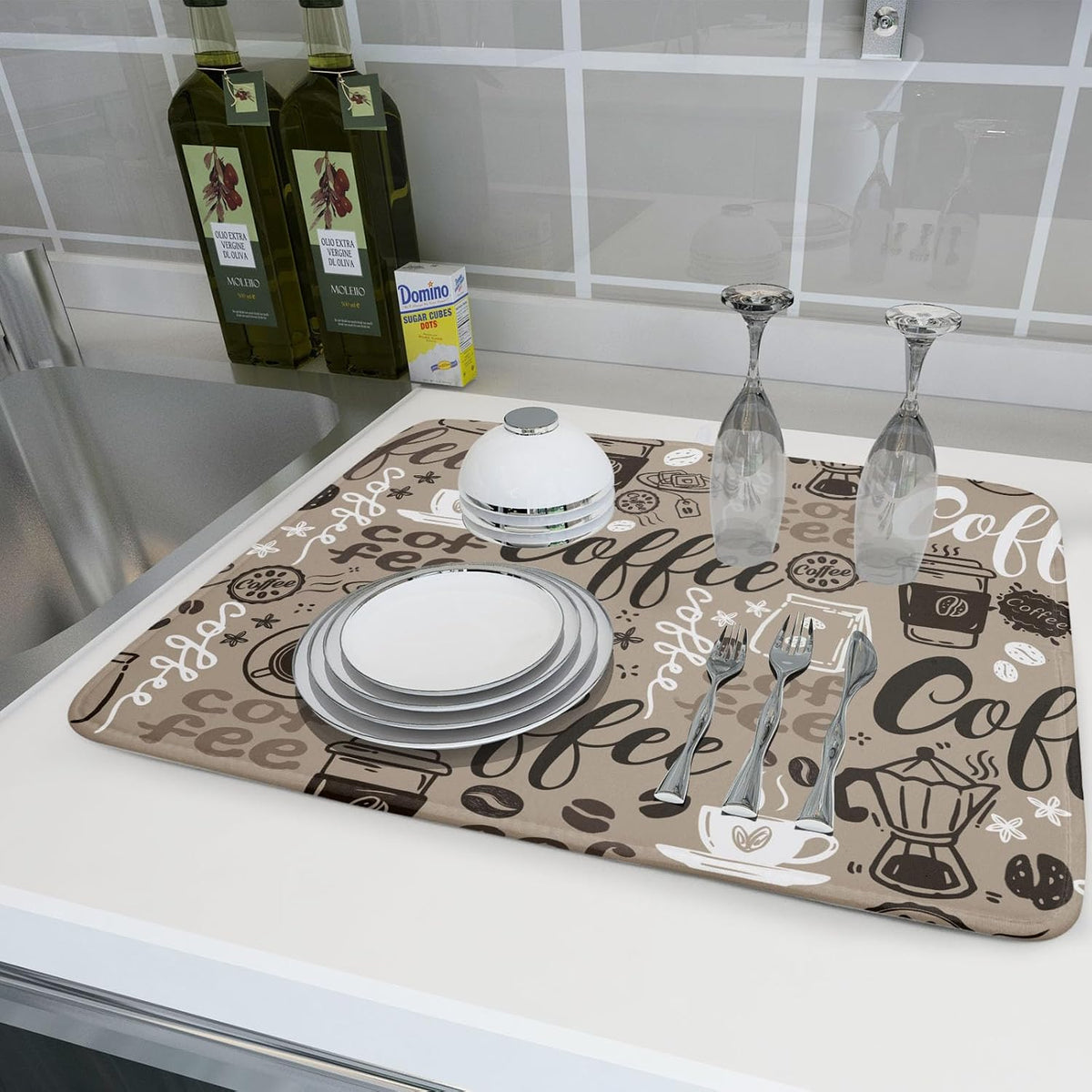 Brown Coffee Dish Drying Mat - 18 x 24 Inch, High Absorbent Reversible Microfiber Coffee Bean Dish Rack Pad