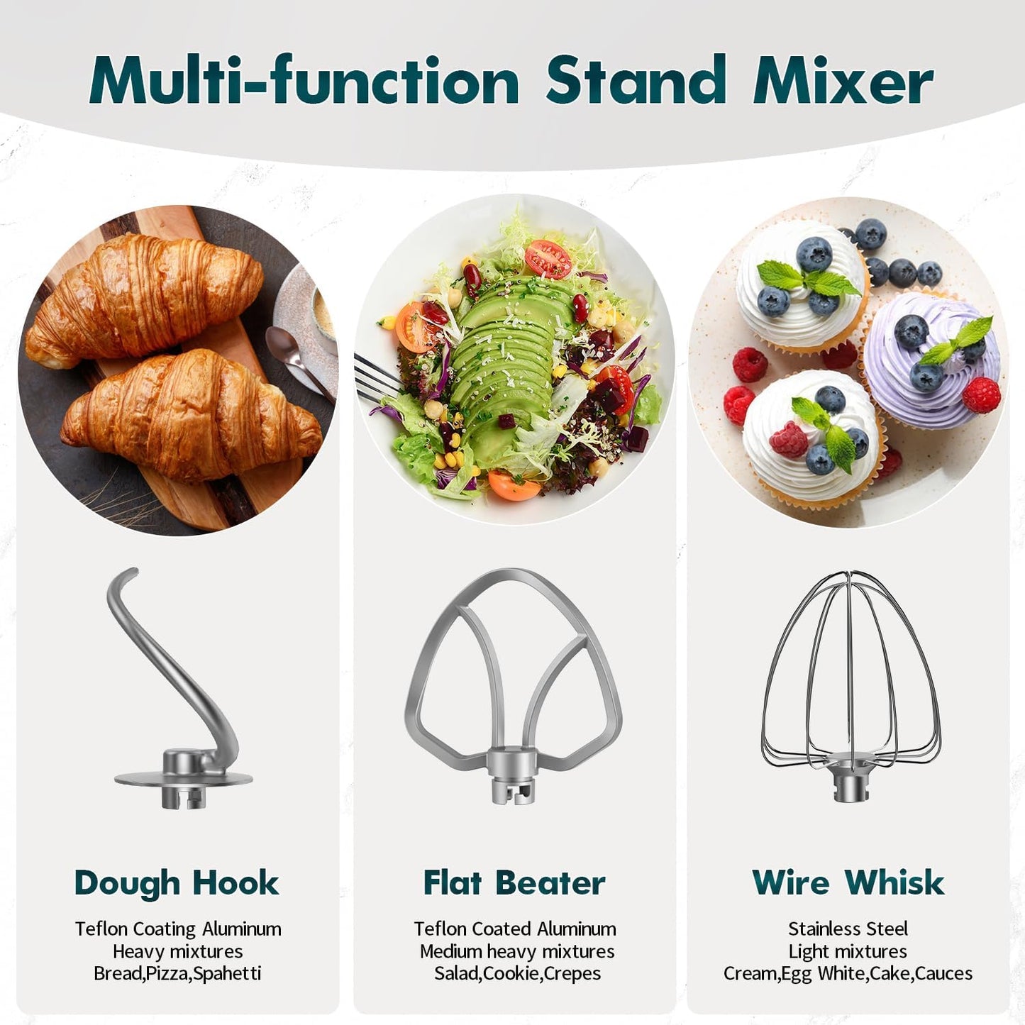 COOKLEE Stand Mixer, 9.5 Qt. 660W 10-Speed Electric Kitchen Mixer with Dishwasher-Safe Dough Hooks, Flat Beaters, Wire Whip & Pouring Shield Attachments for Most Home Cooks, Blue