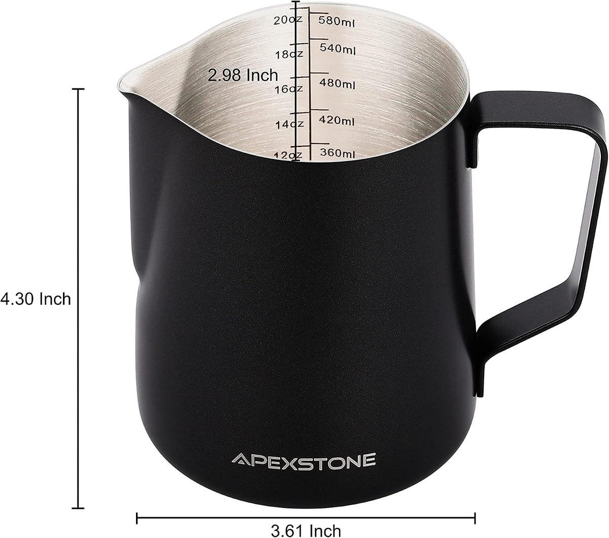 20 oz Black Espresso Steaming Pitcher, Espresso Milk Frothing Pitcher 20 oz Black, Coffee Milk Frothing Cup, Coffee Steaming Pitcher 20 oz/600 ml