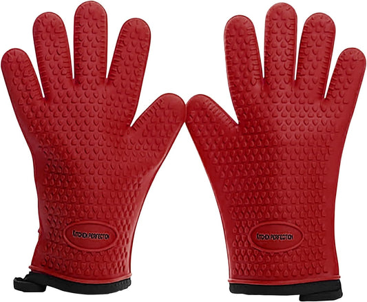 KITCHEN PERFECTION Silicone Smoker Oven Gloves - Extreme Heat Resistant BBQ Gloves - Handle Hot Food Right on Your Smoker