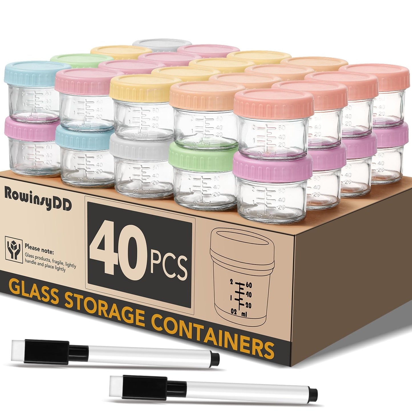 40 Pack Glass Baby Food Storage Containers, 4 oz Leakproof Baby Food Jars with Lids, Small Glass Foo