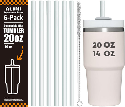 ALINK Clear Replacement Straws for Stanley 20oz 14oz Tumble, 6 Pack Reusable Straws for Stanley Quencher 20oz 14oz Cups with
