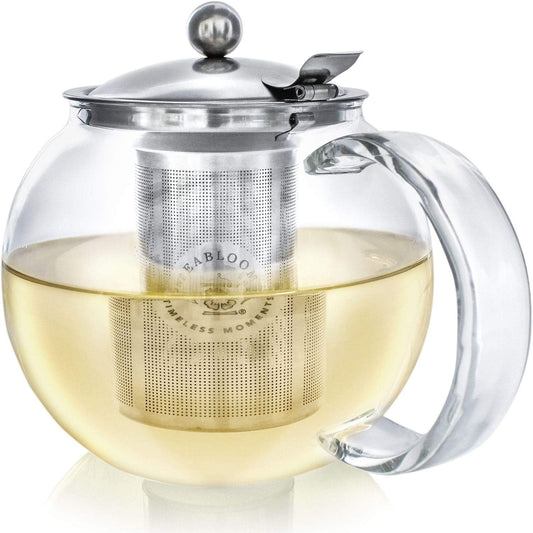 Teabloom All-in-One Glass Teapot and Tea Kettle – Heatproof Borosilicate Glass Tea Maker with Removable Stainless Steel