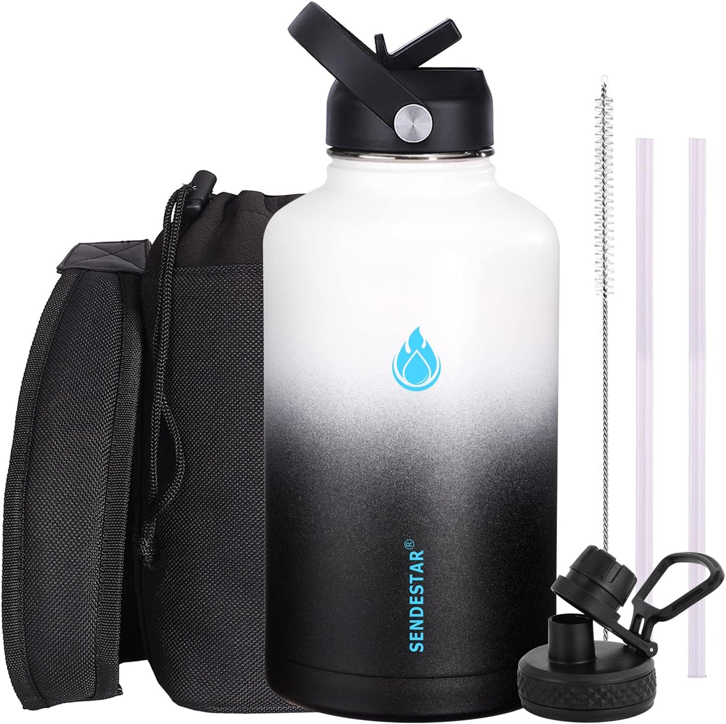 SENDESTAR Water Bottle 64oz Double Wall Vacuum Insulated Leak Proof Stainless Steel Sports Water Bot