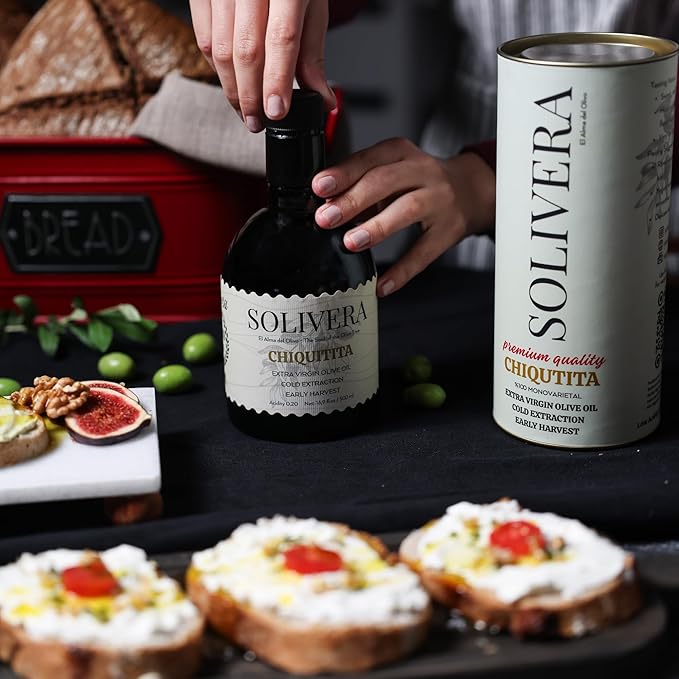 Solivera Chiquitita Extra Virgin Olive Oil Cold Pressed, Smooth & Subtle Flavor, 300+ High Polyphenols, Single-Origin Hand Picked Gourmet Organic Olive Oil – 16.8 fl. oz. (Chiquitita)