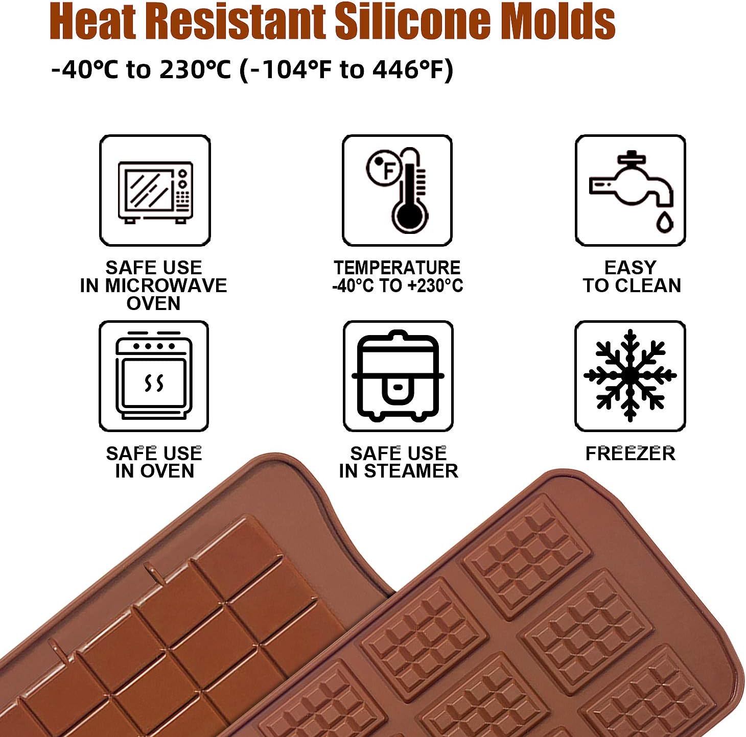 Walfos Break-Apart Chocolate Molds, Non-Stick Silicone Chocolate Bar Mold, Food Grade Candy Bar Mold, Perfect for Energy