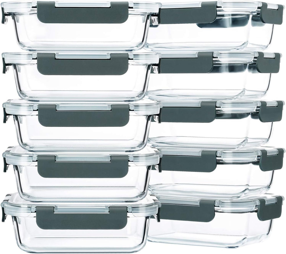 M MCIRCO 10 Pack,22 oz Glass Food Storage Containers with lids, Gray