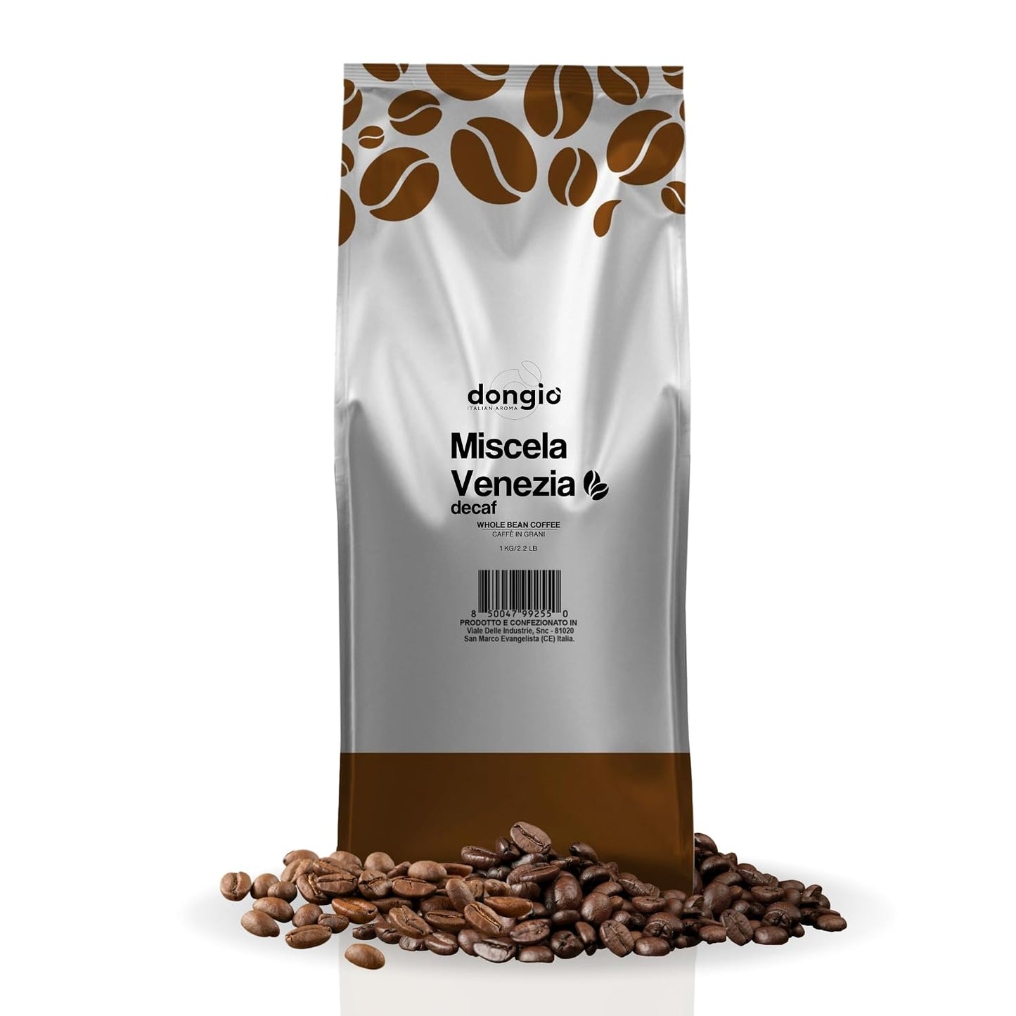 Dongio Caffe Venezia Blend Decaf Whole Bean Coffee, Medium-Dark Roast, 2.2 lb Bag, Roasted in Italy, CO2 Naturally Decaffeinated Italian Coffee Beans with Cocoa &amp; Spice Notes