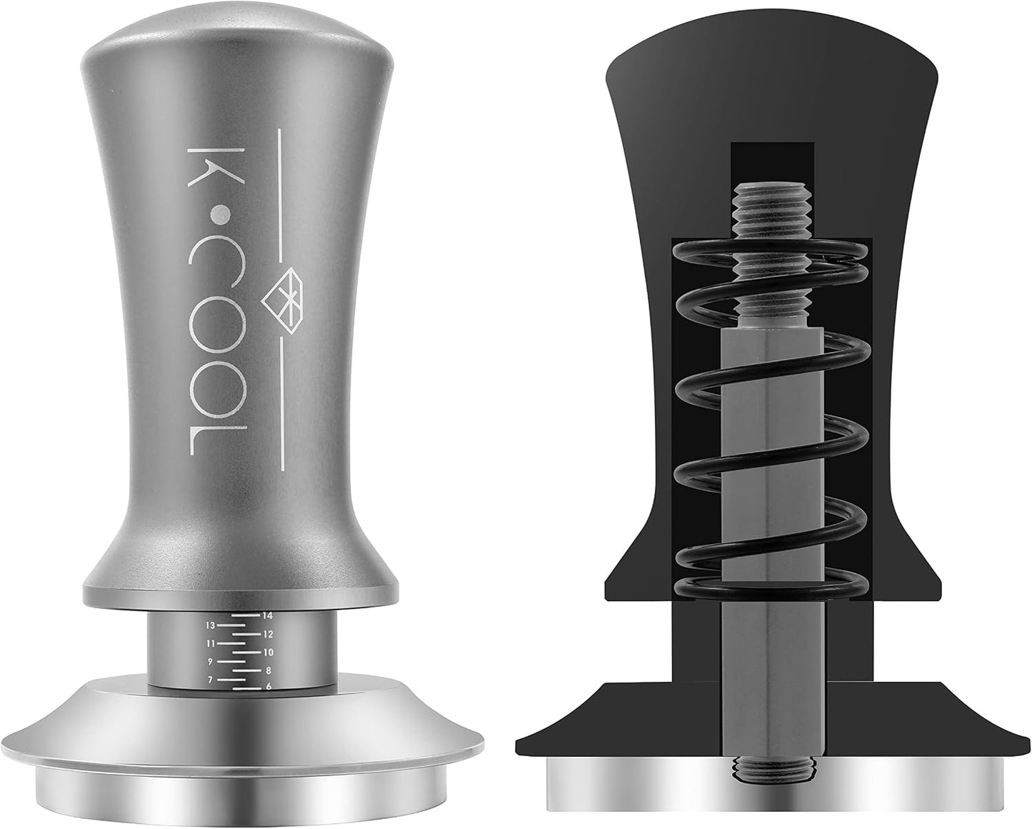 K COOL Espresso Tamper, Coffee Tamper, Premium Barista Tools Tamper with Calibrated Spring 30lb, 100% Stainless Steel Flat Base Tamper with Scale Mark for Espresso Coffee Machine (53mm, Silver)
