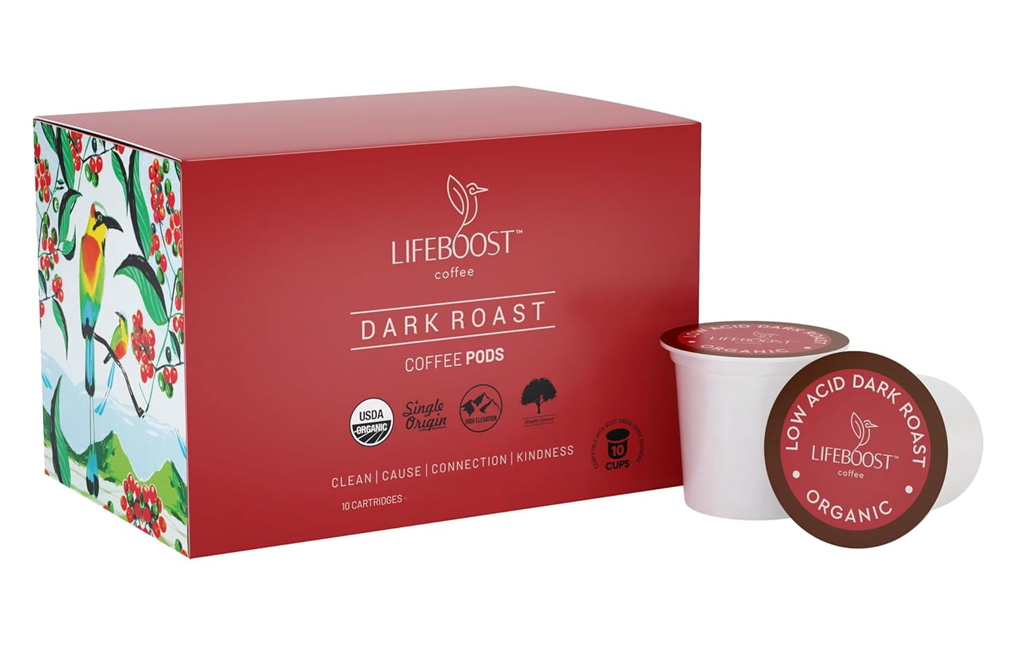Lifeboost Dark Roast Low Acid Coffee K Cups - Single Origin Mold Free Non-GMO Organic Coffee Pods - Compatible with Keurig &amp; Keurig 2 Machines - 10 Count