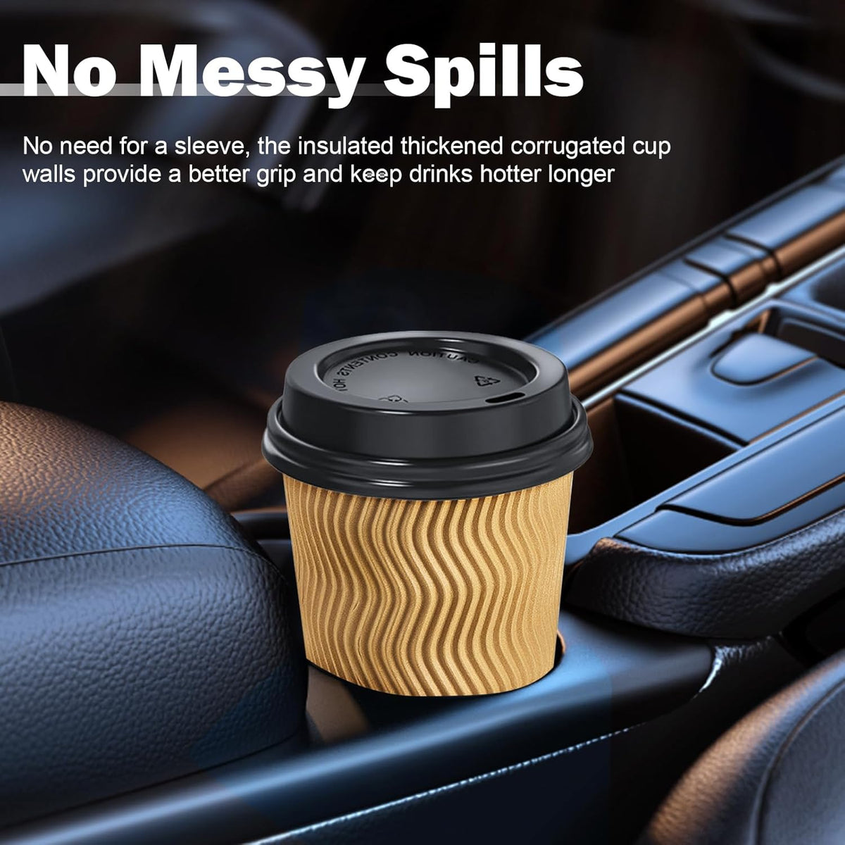 SIUQ 90 Pack 16 oz Disposable Coffee Cups with Lids and Straws - Champagne | Insulated Ripple Wall To Go Paper Cups for Hot/Cold Drinks, Coffee, Tea &amp; Chocolate. Ideal for Office, Travel, Parties