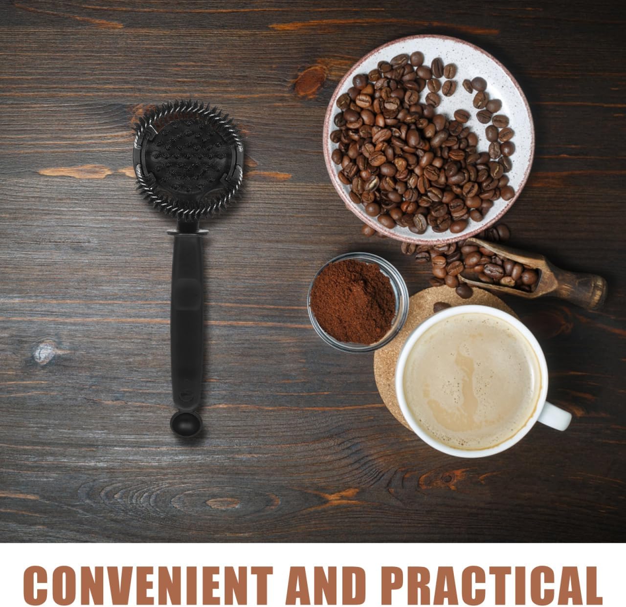 SHERCHPRY Espresso Machine Cleaning Brush with Detachable Bristles and Spoon Coffee Machine Brush Cleaner for Group Head Maintenance Handle Design 10.03 X 2.95 X 0.78 in