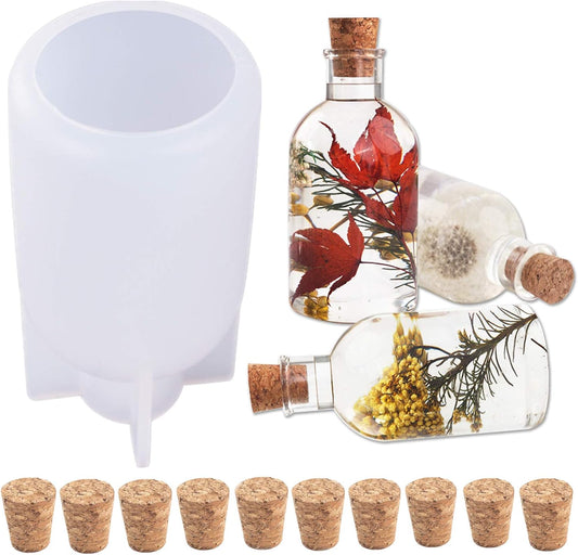 Lamp Shade Resin Mold with 10PCS Wooden Stoppers Creative Bottle Shape Silicone Molds for Epoxy Resin Casting Candle Soap