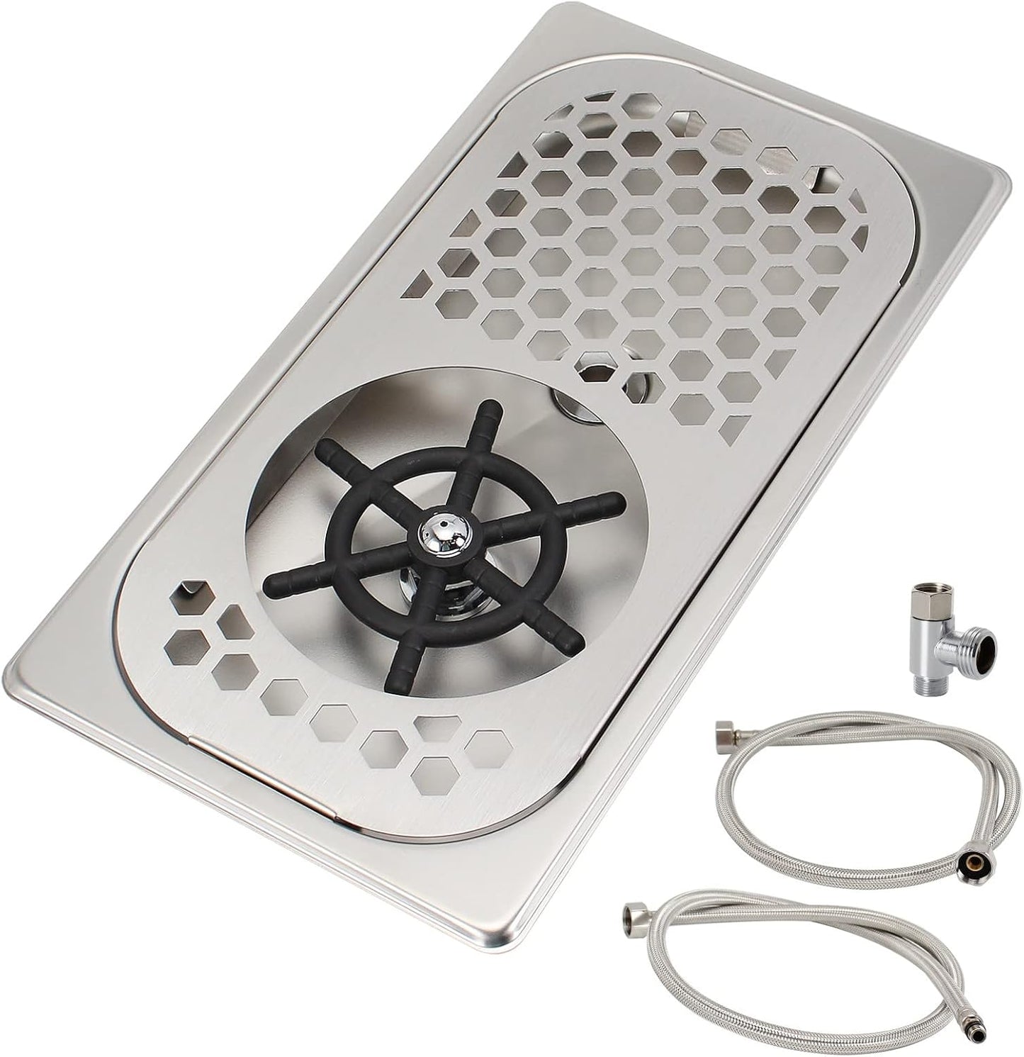 DIBTSA Pitcher Rinser, Espresso Rinser with Spray, Drain and Drip Tray, Stainless Steel Bar Glass Rinser for Sink, Cup Washer for Home Kitchen Hotel Cafe Restaurant (12.8x6.9x1.06 Inch)