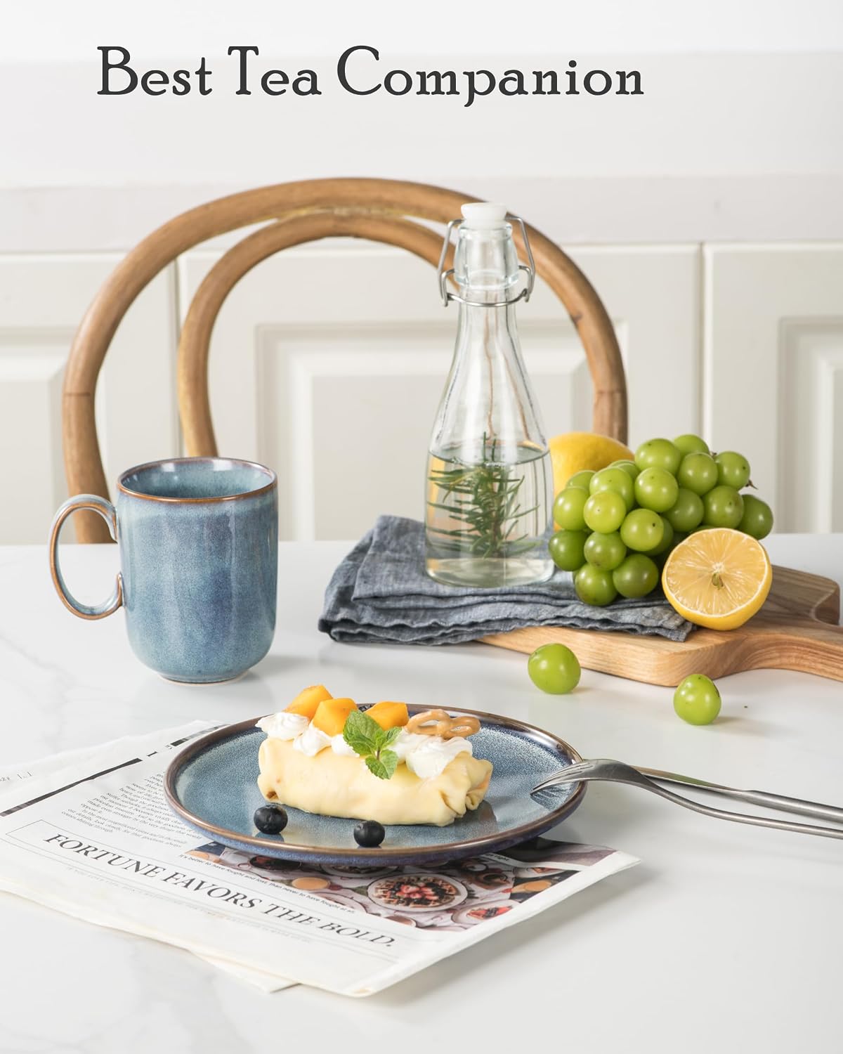 UNICASA Ceramic Salad Plates Set of 4, 8 Inch Reactive Glaze Plates | Blue Dessert and Appetizer Plates, Ideal for Salad, Pasta, Snacks and Side Dishes, Microwave, Oven and Dishwasher Safe