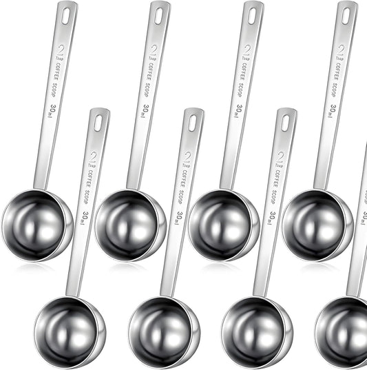 Geiserailie 8 Pieces 2 Tablespoon Scoops with Long Handle, 30 ml Stainless Steel Measuring Spoon for Coffee Milk Fruit
