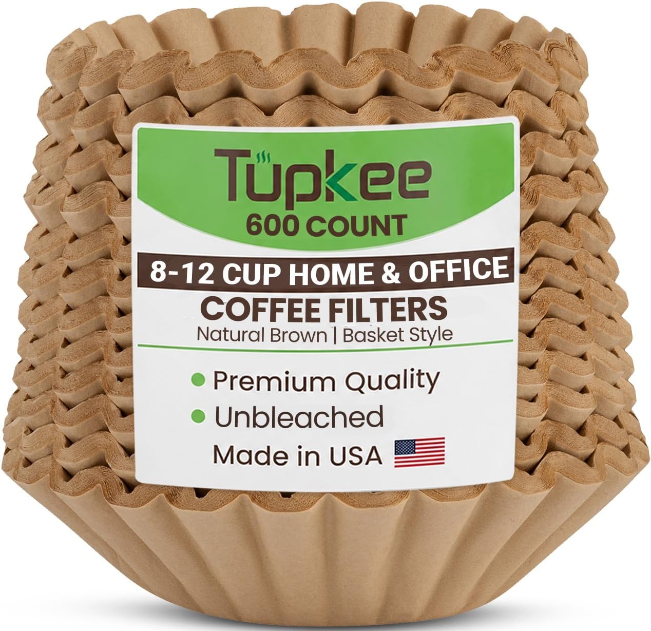 Basket Coffee Filters 8-12 Cup, 600 Count, Unbleached, Made In USA
