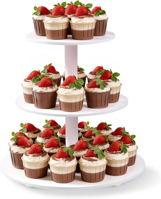 VIVIRBIEN 3-Tier Wood Cupcake Stand: 12in White Round stand for cupcake | Holds up to 33 Cupcakes-Easy to Assemble with Instruction-Tiered Cake Stand-Ideal For Wedding/Party/Birthday/Home Decor