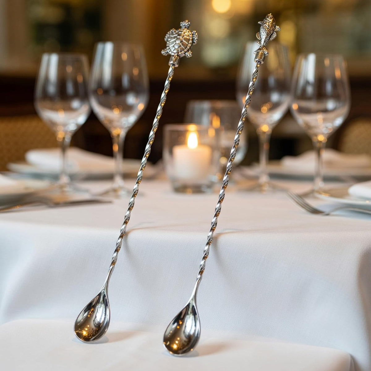 Homestia 12 Inch Bar Spoon, 2 Pcs Cocktail Spoon with Sea Turtle Fish Decor | Dirty Soda Bar Supplies, Stainless Steel Coffee Bar Use, Mixing &amp; Layering Drink Stirrer, Long Spoon for Bartending Stirring