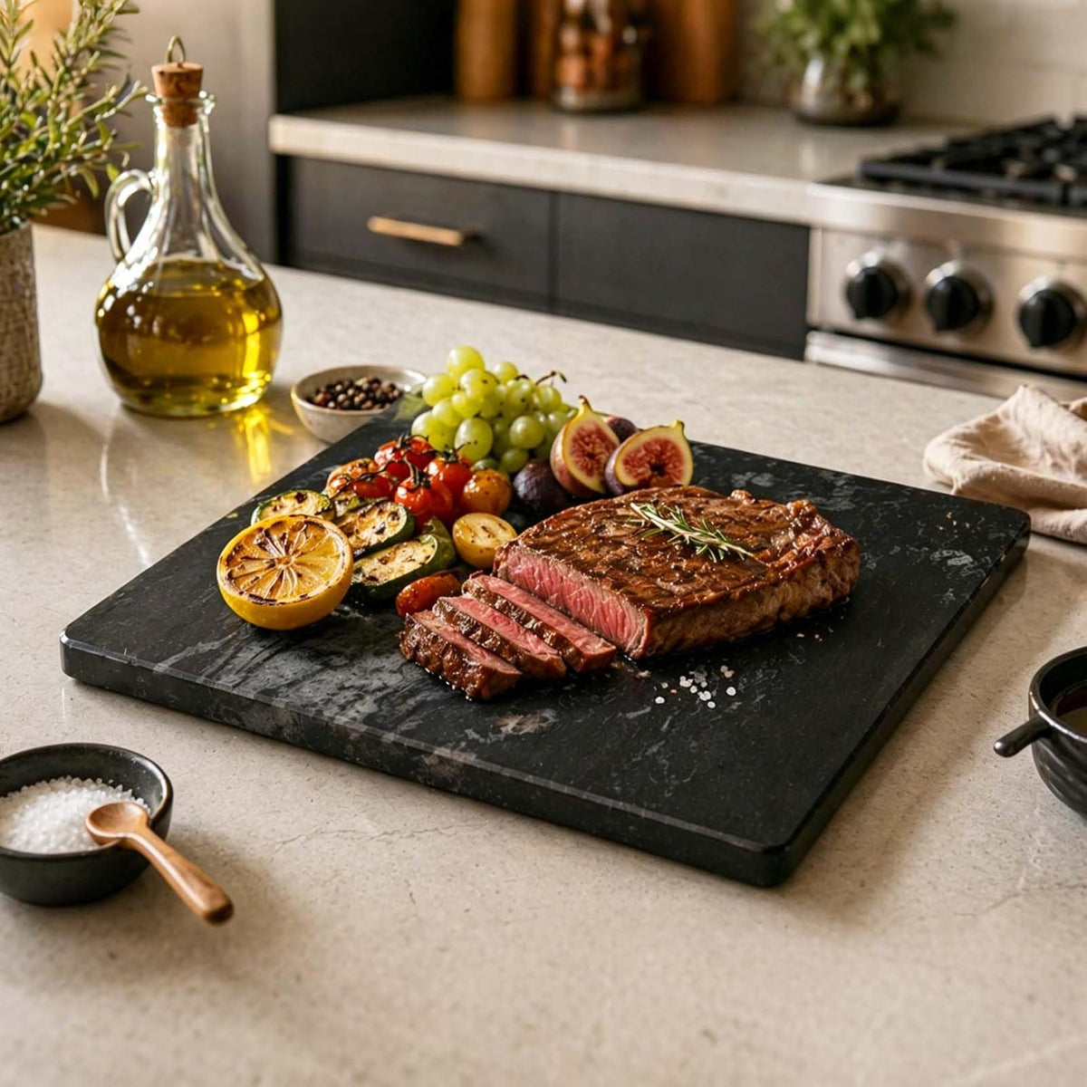 Black Marble Cutting Board, 16×16In Stone Cutting Boards for Kitchen | Marble Slab Pastry Board With Non-Slip Feet for Baking Cheese Charcuterie Dough - Wedding Gift, Easy Clean and Drain