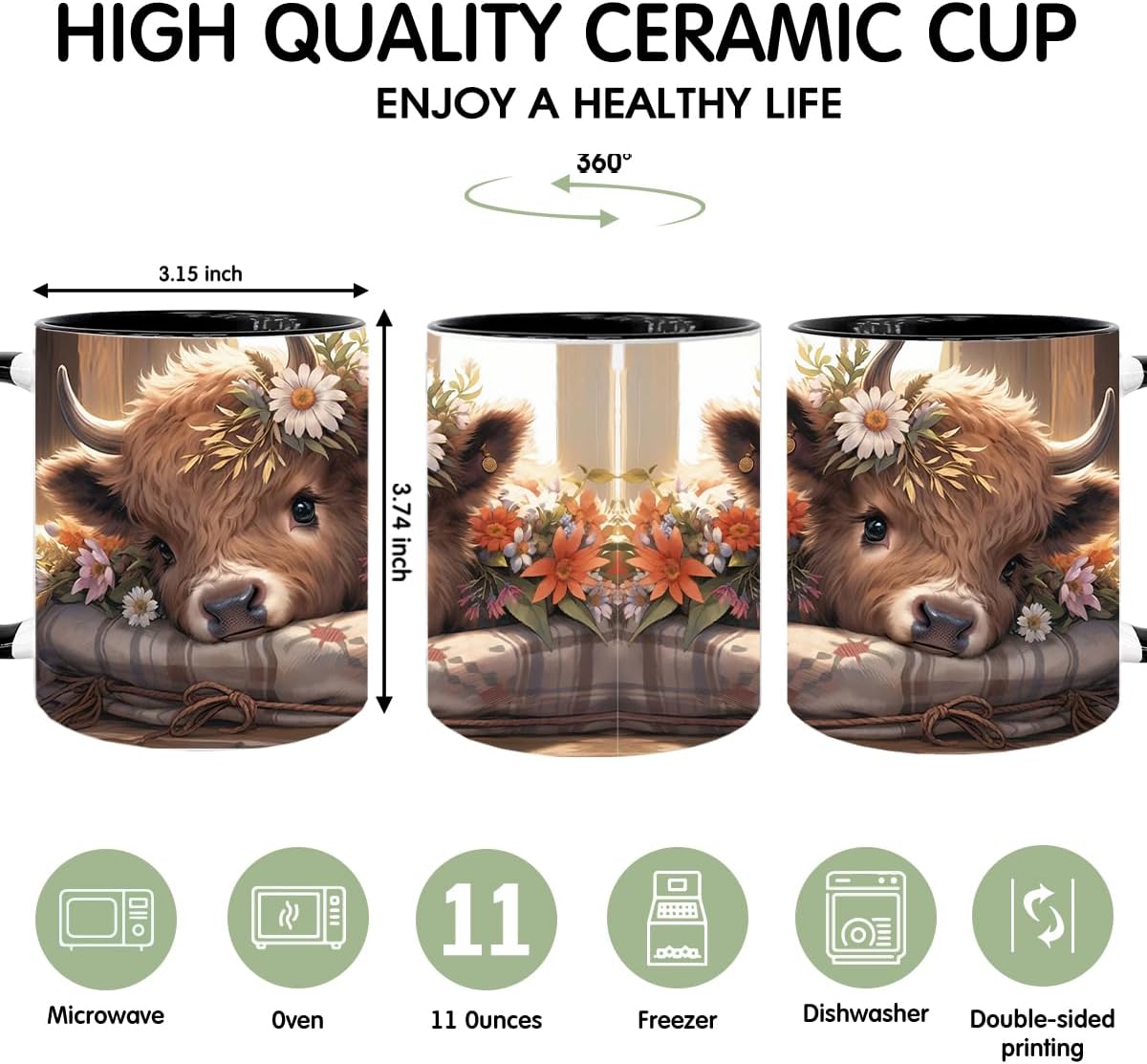 Highland Cow Gifts for Woman, Highland Cow Coffee Mug, Cow Iced Coffee Cup, Western Cows Gifts, Cow Gifts Set for Women Cow Lovers, Cows Drinking cup,11oz Mug