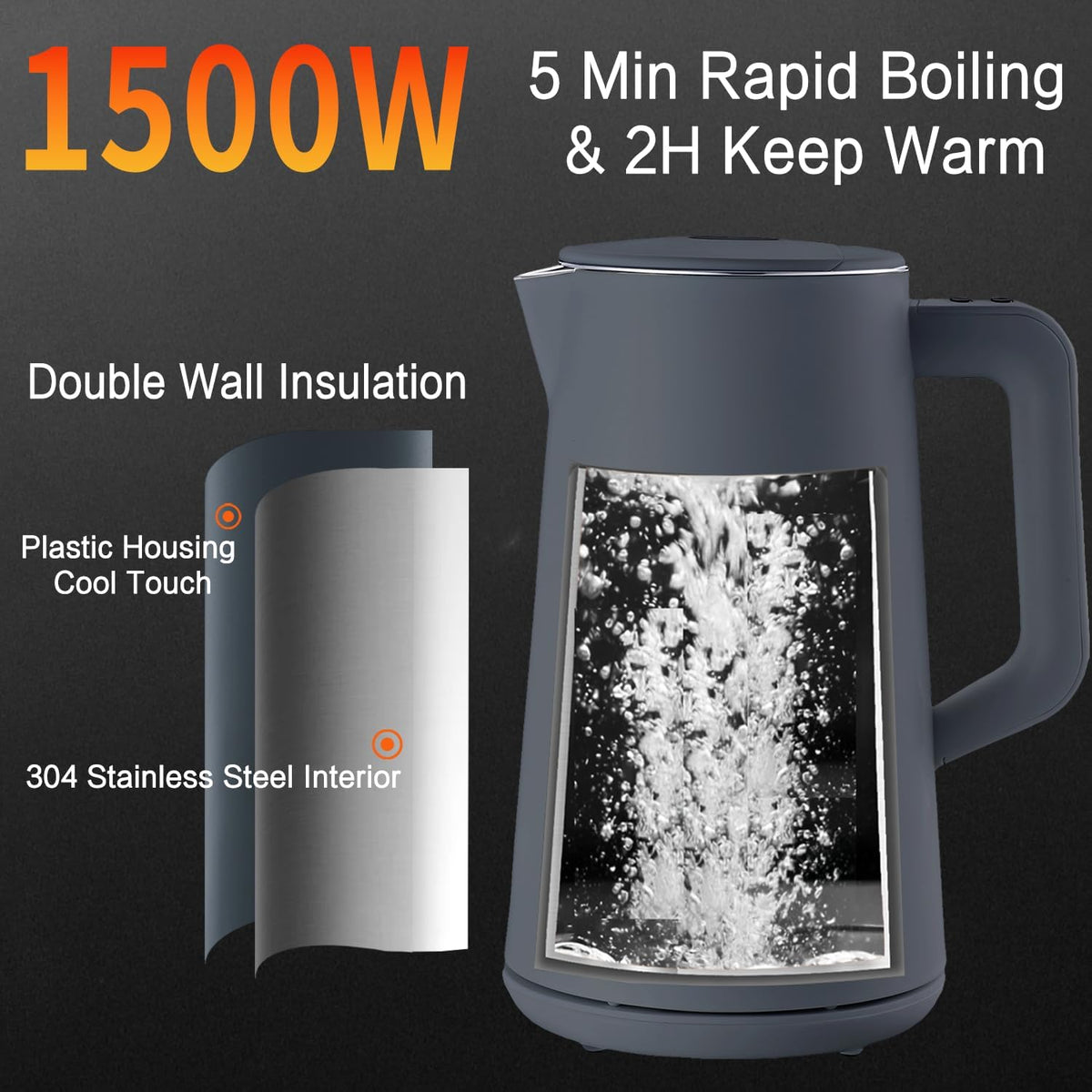 1.5L Hot Water Electric Kettle Temperature Control Teapot Cordless