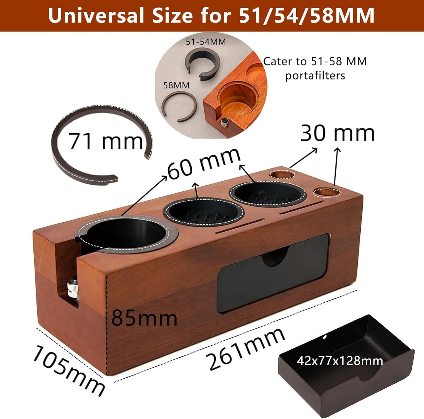 Espresso Tamping Station - 8 in 1 Espresso Coffee Organizer for Storage 51/53/54/58MM Espresso Tamper, Distributor, Portafilter &amp; Puck Screen Accessories, Wooden Tamper Station