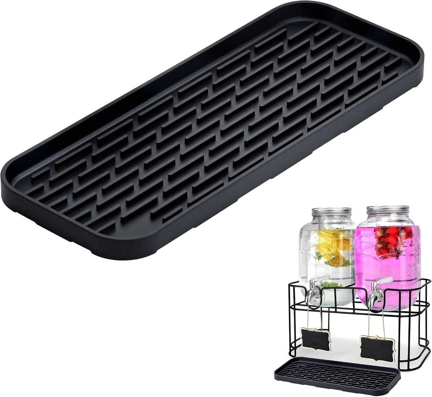 Drip Tray for Drink Dispenser, 1 Pack Rimmed Silicone Tray Mat for DD&amp;HAPP | Drip Catcher for Beverage Dispenser, Non-Slip Base, Catches Drips &amp; Spills, Protects Countertops, No Water Stains