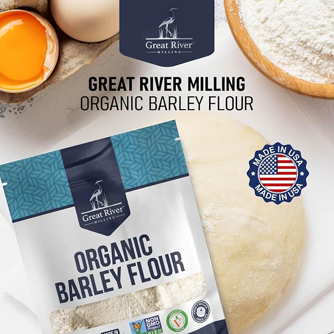 Great River Milling Organic Barley Flour | Unbleached, Unbromated, Non-GMO, Kosher | High Fiber, Nutty Flavor Perfect for Breads, Pancakes, & More | 5 Lb