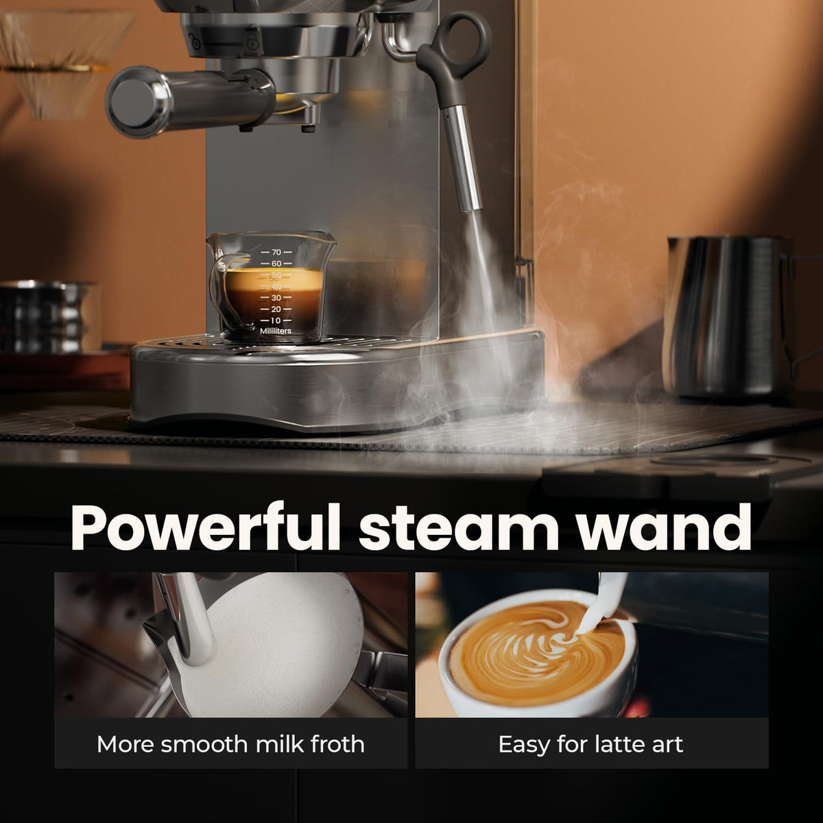 Espresso Machine - 20 Bar Espresso Maker with Milk Frother Steam Wand, Coffee Maker for Latte &amp; Cappuccino, 1450W Semi-Automatic Coffee Machine with 34oz Removable Water Tank, Compact Kitchen