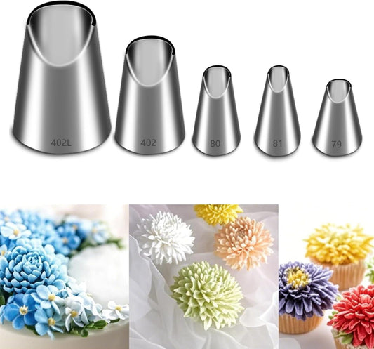 Suuker Rose Flower Piping Tips Set, Stainless Steel Chrysanthemum Nozzles, Crinkle Cream Laminating Nozzle Cupcake Pastry