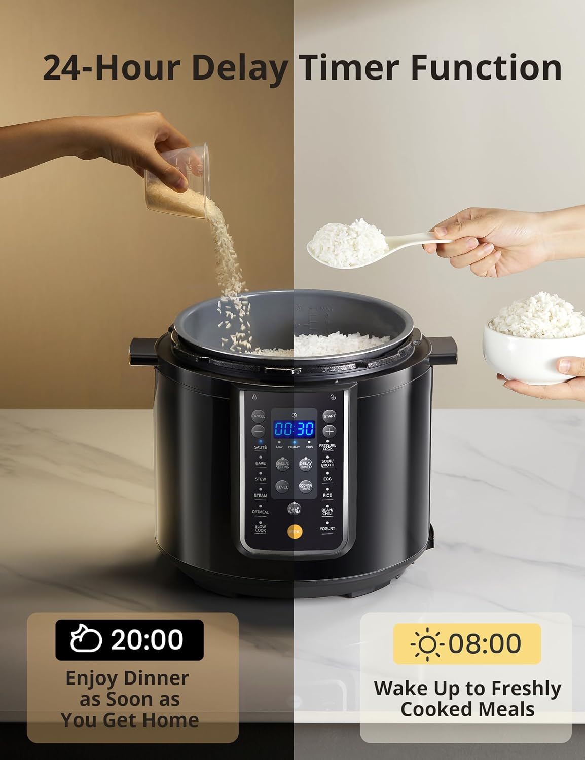 COMFEE’ 9-in-1 Electric Pressure Cooker, 14 Presets Instant Multi Cooker Olla de Presion Non-Stick Pot Yogurt Maker Rice Cooker Slow Cooker Sauté Steamer 6 Quarts Black