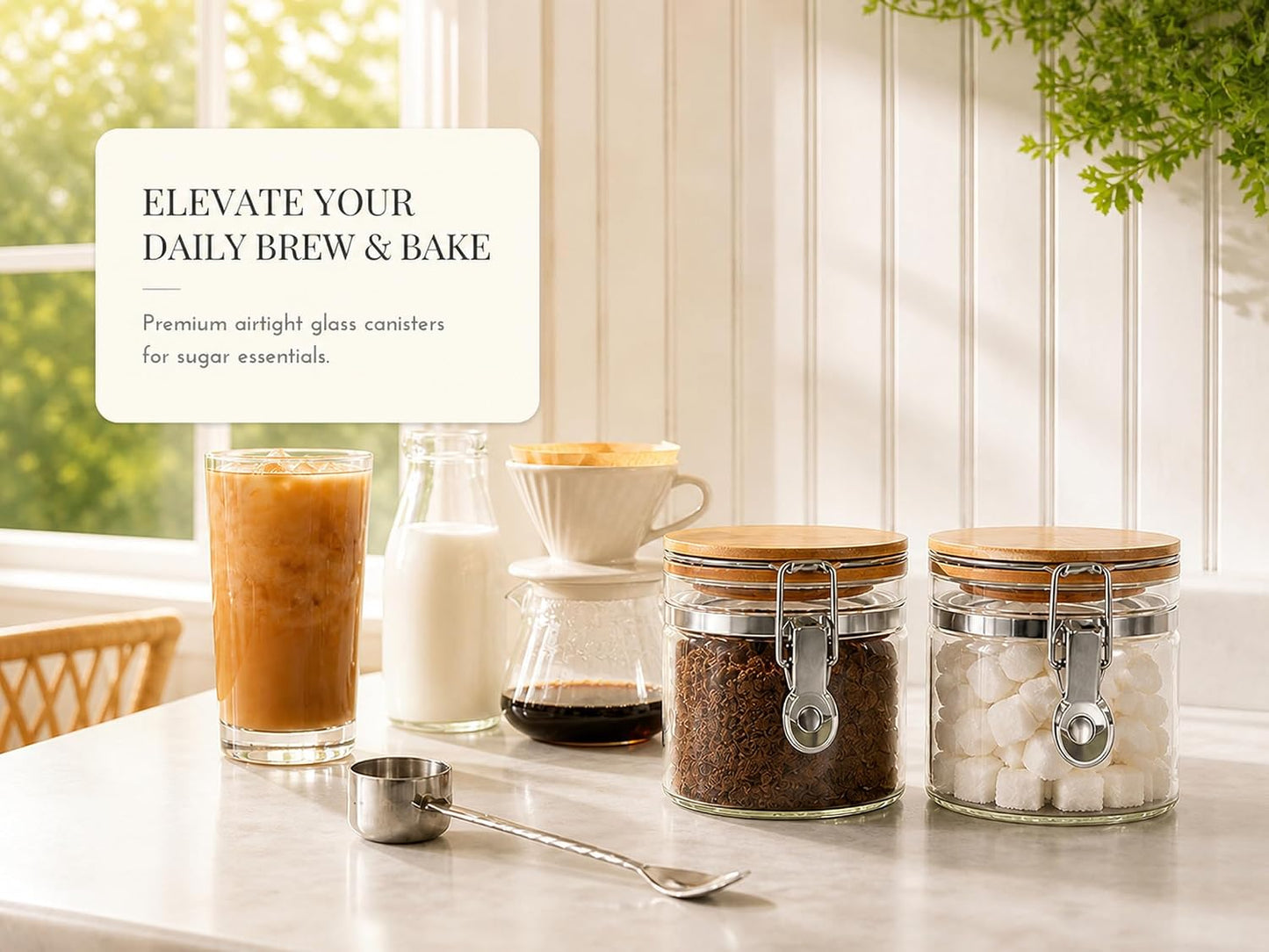KKC HOME ACCENTS 2-Pack 16oz Glass Canisters with Airtight Bamboo Lids