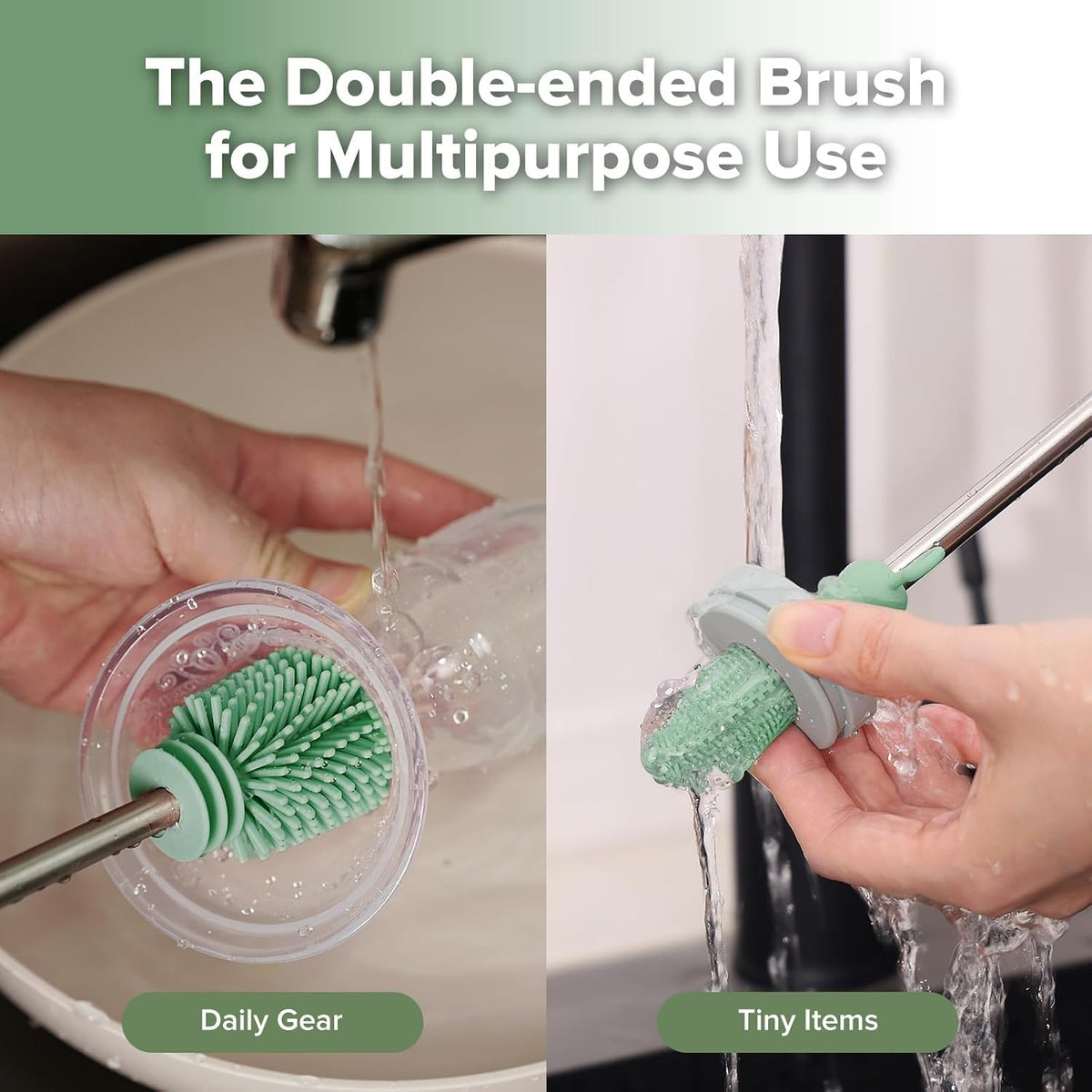 Haakaa Silicone Cleaning Brush for Baby Bottles &amp; Crevices, Pea Green, 1PK