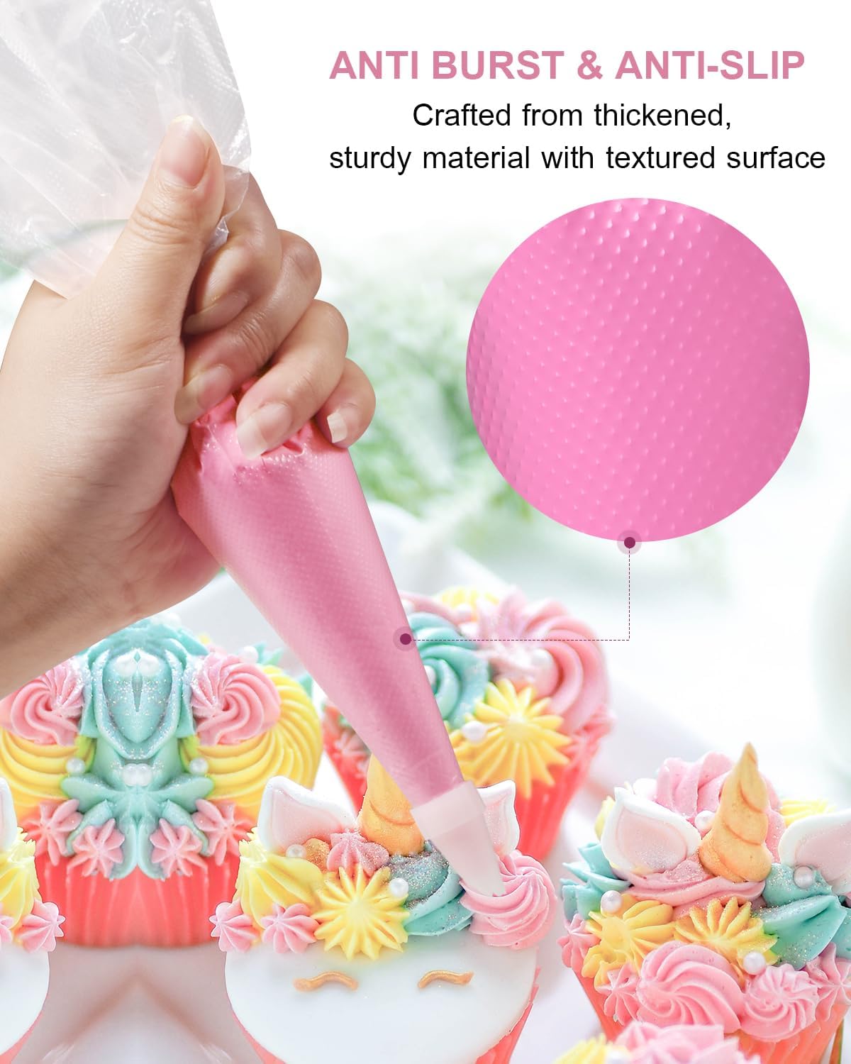 18 Inch Large Piping Bags Disposable, 100 Pieces Icing Bags, Tipless Piping Bags, Thickened Pastry Bags, Non-Slip &amp; Anti-Burst, Frosting Piping Bags for Cakes Cookies Decoration