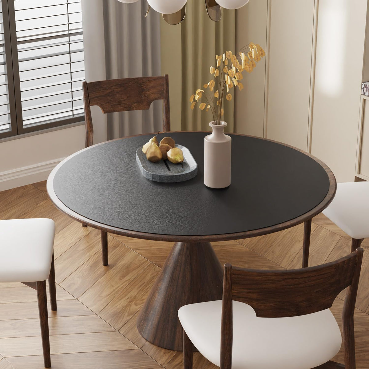 Black Plastic Table Cover Protector, 48" Round PVC Desk Pad Mat
