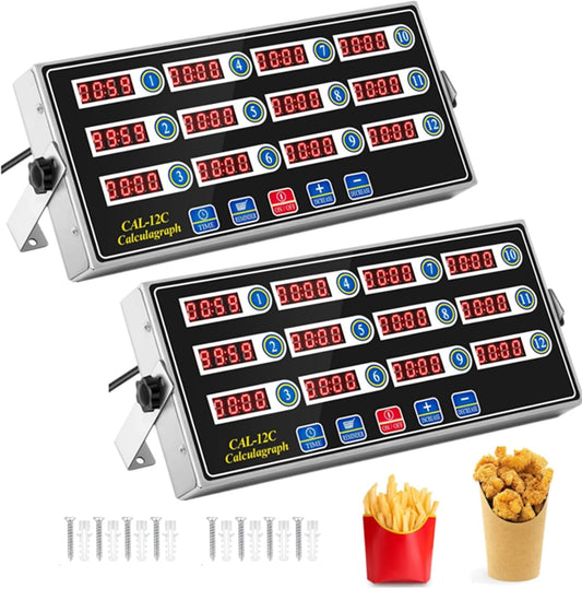 2 Pack 12-Channel Digital Kitchen Timer, Commercial Cooking Timer with Loud Alarm, Large LCD Display, for Restaurants,