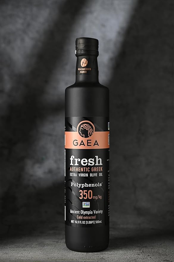 GAEA FRESH Authentic Greek Extra Virgin Olive Oil, 16.9 fl oz (500ml) | Cold Extracted from Ancient Olympia Variety | High Polyphenols (350mg/kg) | First Cold Press, Non-GMO, Product of Greece