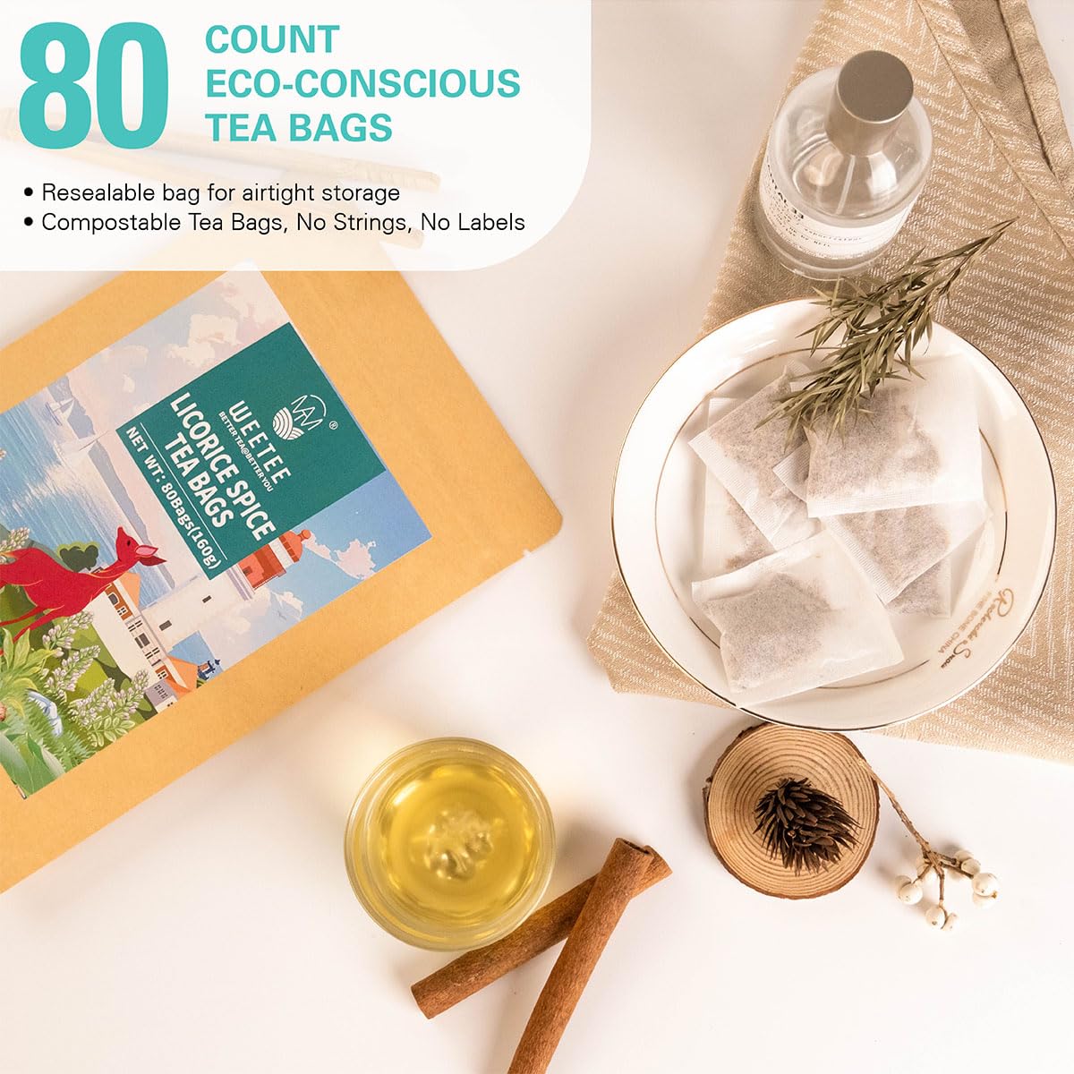 WT WEETEE Licorice Spice Herbal Tea Bags 80ct, Sweet &amp; Warming Citrus Blend | Caffeine-Free Infusion with Real Licorice Root, Spices &amp; Citrus Notes | Cozy Post-Meal Wellness Tea, Perfect Hot or Iced