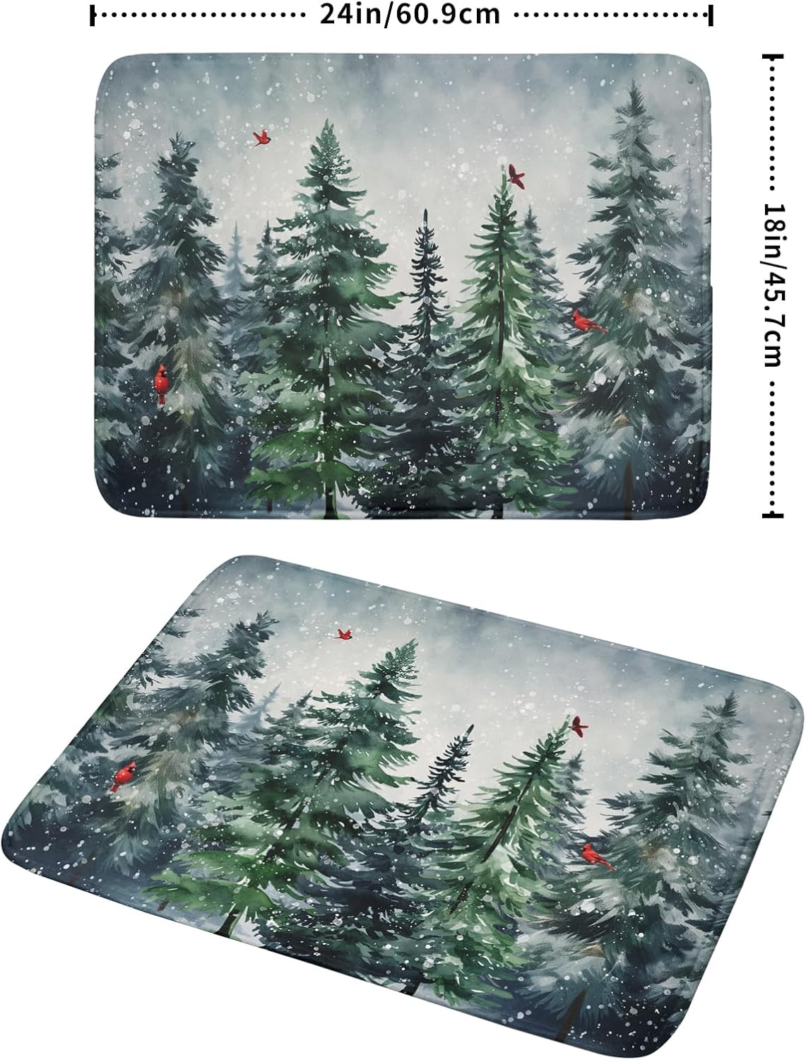 Winter Dish Drying Mat for Kitchen Counter Winter Pine Tree Dish Drying Mat 18x24 Inch Red Bird Christmas Dish Draining Mat