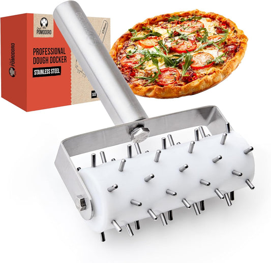 Chef Pomodoro Dough Docker, Pizza Roller, Pizza Dough Roller 7mm Spikes | Ergonomic Handle,Rust-Resistant Pizza Dough Docker Roller with Precision Pizza Roller Spikes for Cracker and Pizza Dough