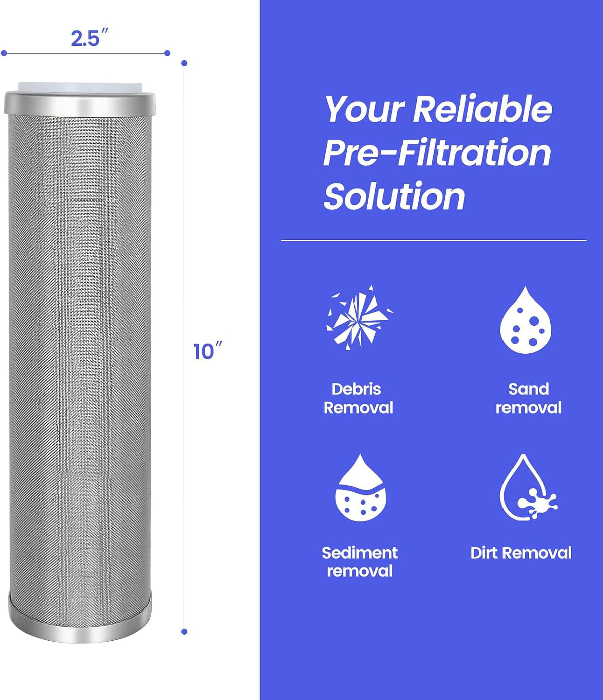 Stainless Steel Cleanable Wire Mesh Filter Cartridge 10”Length