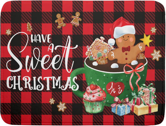 Giwawa Gingerbread Man Dish Drying Mat Large 18x24inch Have A Sweet Christmas Red Black Buffalo Plaids Dish Drainer Mats