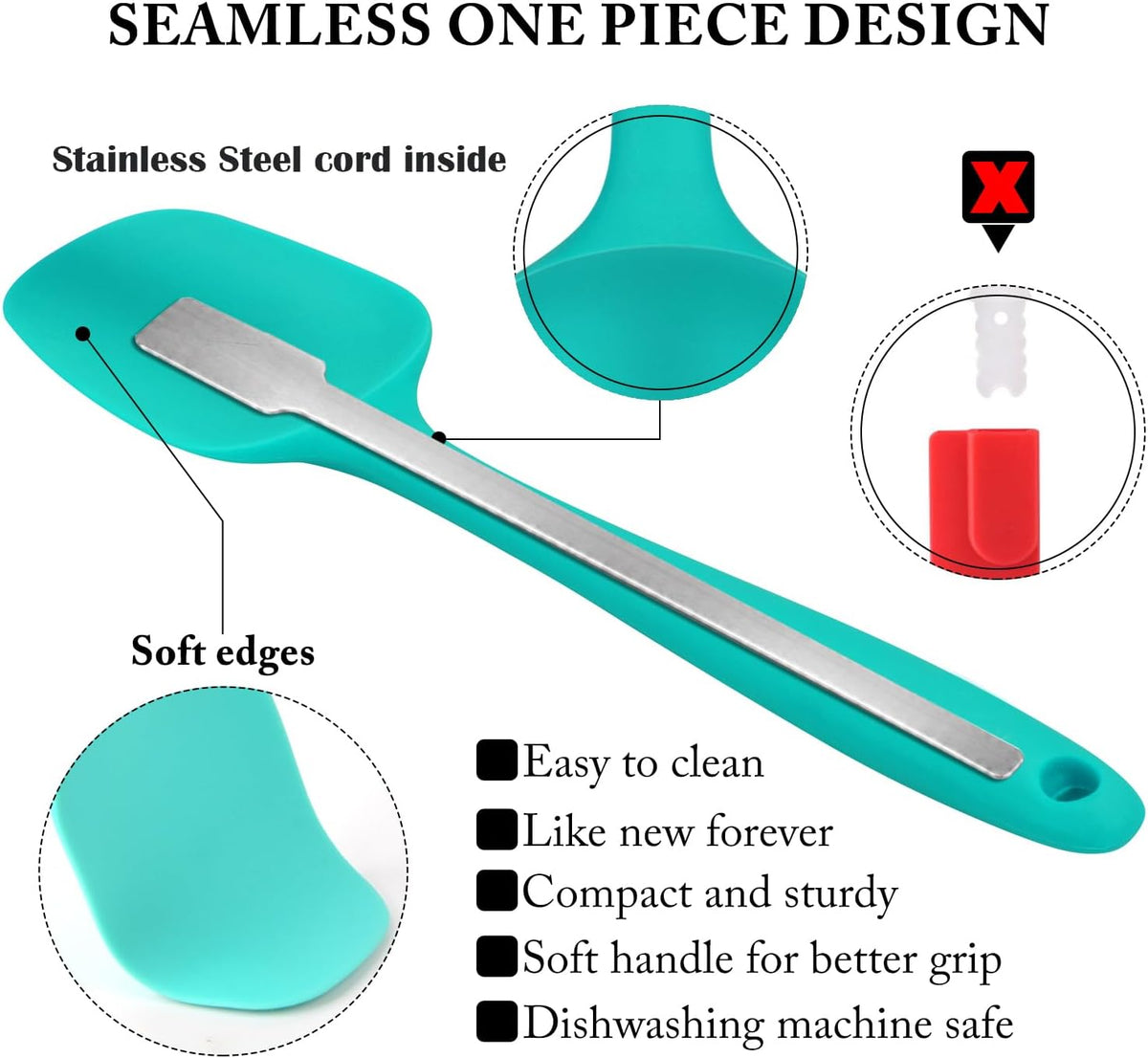 HOTEC 600℉ Heat Resistant Silicone Rubber Spatula Set,Multicolor, Set of 5