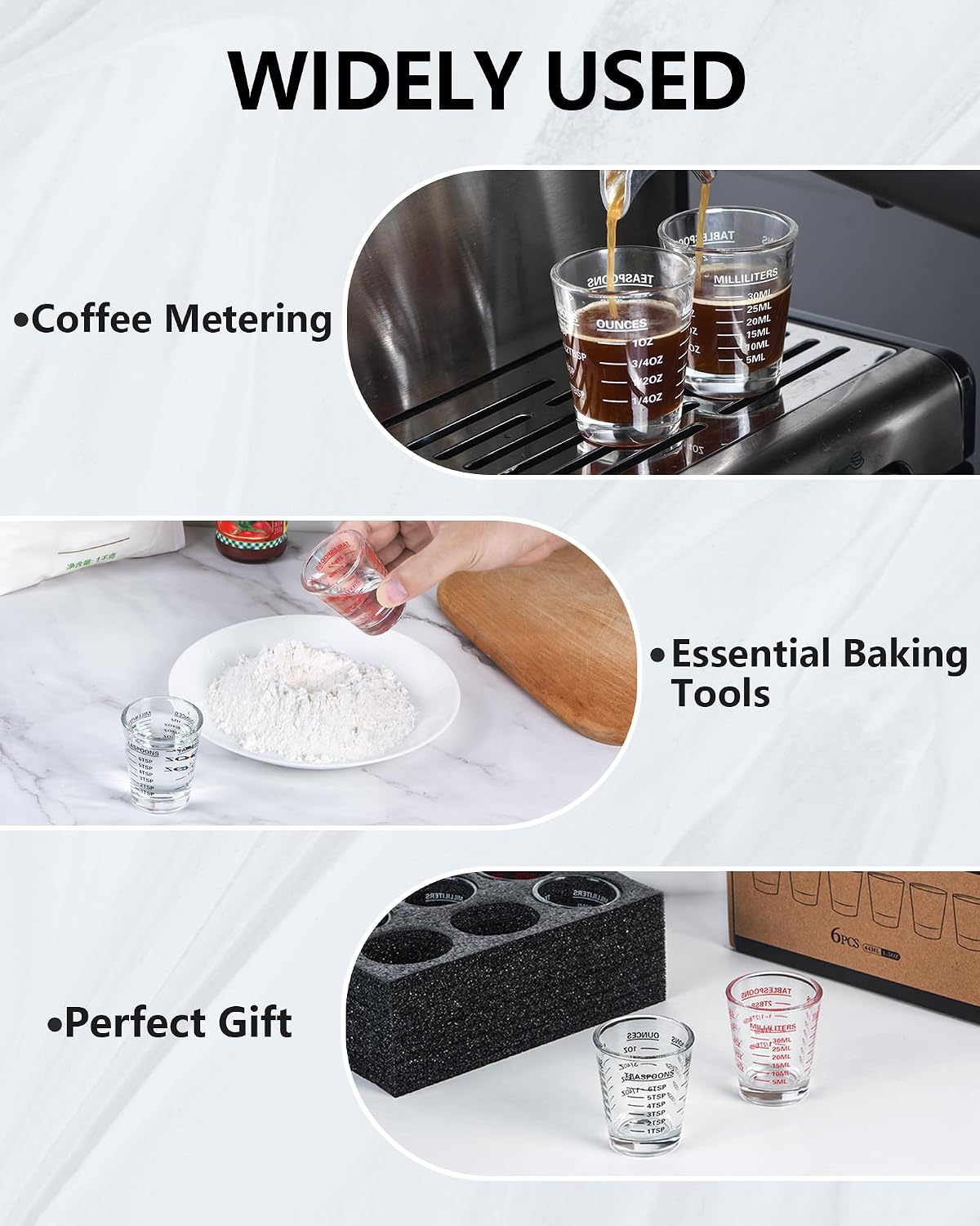 Shot Glass Measuring Cup Set, 6 Pack Espresso Shot Glasses (Mixed Colors)