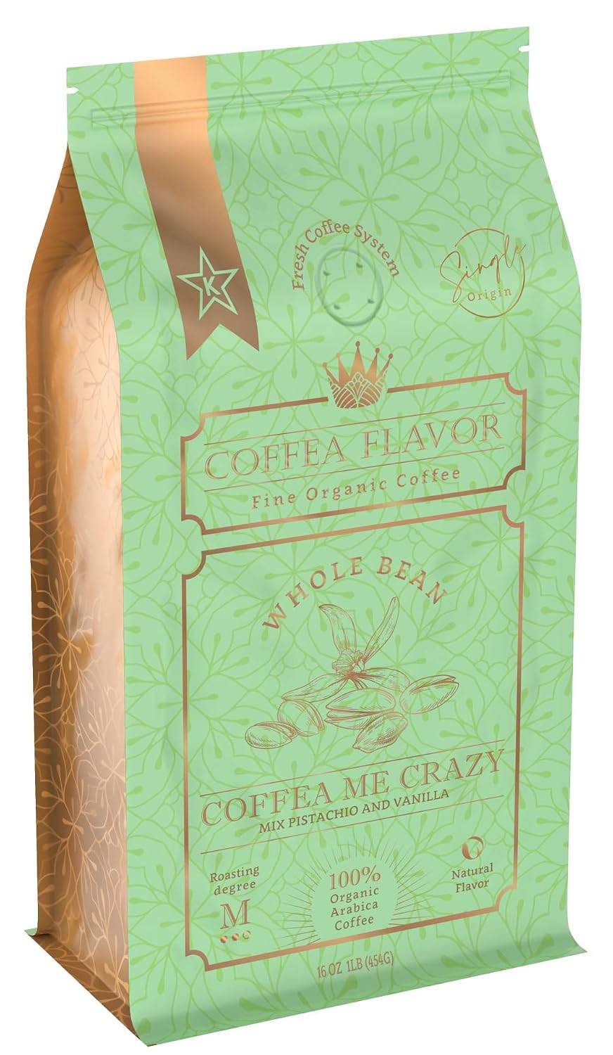 Organic Whole Bean Coffee Medium Roast (16oz) - Coffea Me Crazy Flavored | 100% Arabica, Single Origin and Low Acid - USDA Organic and Fair Trade Certified - Naturally Flavored Without Additives
