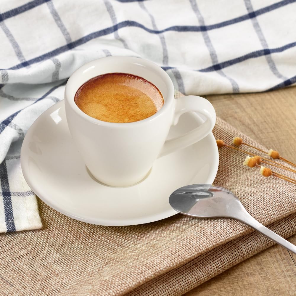 Porcelain Espresso Cup with Saucer And Stainless Steel mini Spoons, Espresso shot Cup, 80ml/2.7Oz, Pack of 2, White